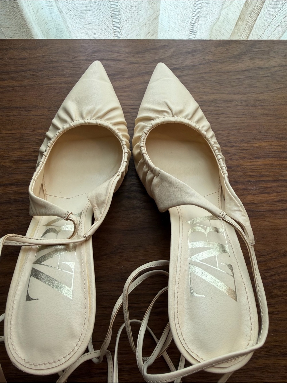 Zara Pointed-Toe Slingback Flats in Creamy Beige